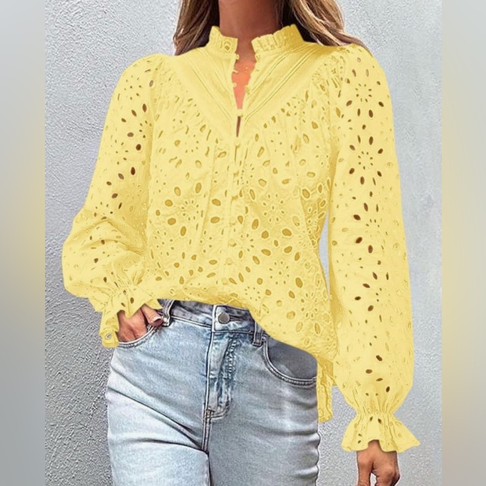NWOT - Yellow Long-Sleeve Blouse - Unknown Brand